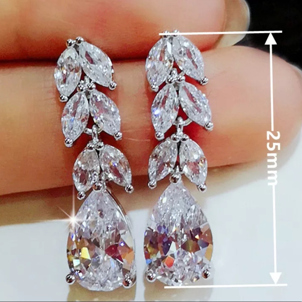 New Sterling Silver Sapphire Drop Earrings - Picture 3 of 5